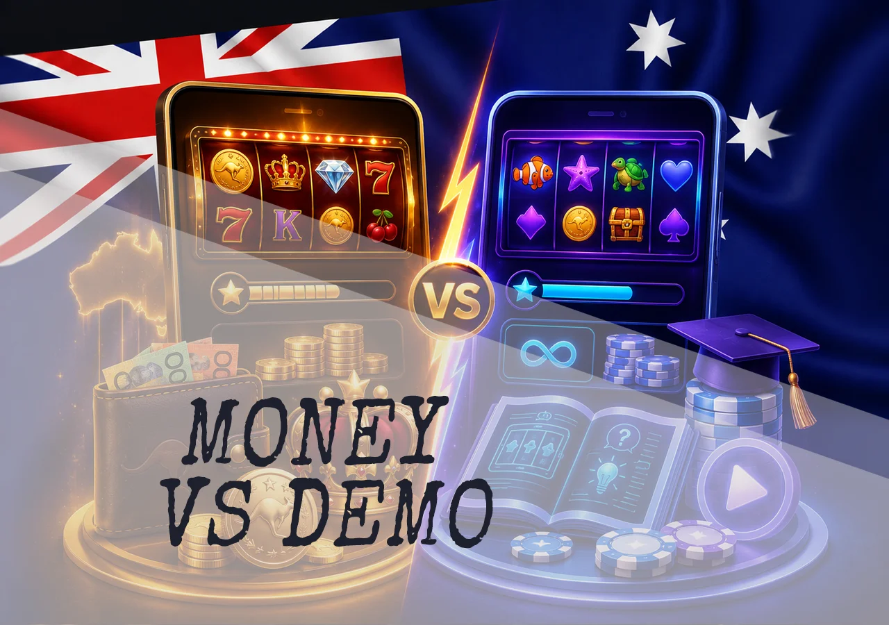 Comparison of real money play and free demo mode in new Australian online pokies